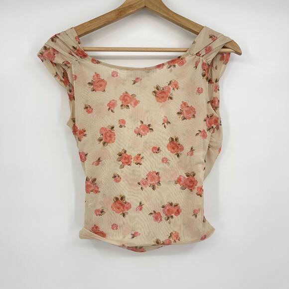 Rouje Paris| Iva Top Floral Mesh Surplice Faux Wrap Bodycon Romantic Blouse 40 8 - Picture 7 of 16